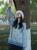Fairy Light Blue Dress Sweet Retro Soft Handmade Crocheted New Chinese Style Forest Lazy Sweater