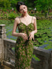 Qing Luo Ying Qun Yu Vintage Floral Mini Fresh Green Slip Midi Dress