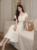 First Encounter Vintage Ethereal White Moonlight Satin Burnout Floral Gentle Dress