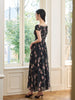 Rose Petite Woman's Charm Date Waist-Cinching A-Line Manor French Retro Floral Dress