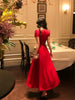 Italian Rose Vintage Style Sophisticated and Elegant Red Mid-Length Short-Sleeve Dress