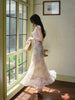 Delicate and charming little woman gentle demeanor wearing a versatile two-way style dress