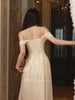 Tahitian Pearl Viscose Jacquard High-Design Sheer Mesh Waist-Cinching Long Dress