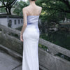 Qingzi Misty Skirt Gradient Purple Dip-Dye Ruffle Neck Tie-Dye Mesh Dress Halter Backless Long