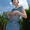 Qingwan Ziyuan Skirt Iris Retro Chinese Style Scoop Neck Slim Fit Jumpsuit + Mermaid Long