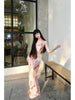 Flower Dyed Dream Chrysanthemum Skirt Elegant Pink Gentle Gradient New Chinese Style Original Halter Maxi Dress