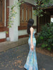 Yanshui Beiyao Skirt Fresh and Cozy Tie-Dye Halter Mermaid Dress Vacation Oil Painting Style Slim Fit One-Piece