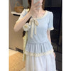 Plus Size Women's Summer French-Style Vintage Puff-Sleeve Relaxed Fit Shirt Fits 331 lb