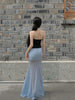 Gap Light Binding Wave Skirt Sea Salt Sky Blue Mesh Bustier Wrap Hip Mermaid Tail Vacation Style Retro Set