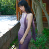 Poem Among Flowers Skirt Late Spring Purple Style with Gradient Mesh Lace One-Shoulder Slim Dress