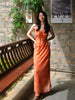 Orange Dusk Flowing Gold Skirt Moonset Autumn Rhyme Artistic and Aesthetic Retro New Chinese Style Vacation Slip Dress