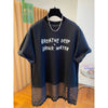 Plus Size Women's Summer Casual Patchwork Printed Mesh Short-Sleeve Relaxed Fit T-Shirt Fits 331 lb