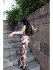 Elegant Rose Pink Print Oil Painting Estate Vintage Floral Lace New Chinese Two-Piece Set