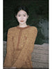 Mustard Brown Knit Sweater Set Deconstructed Tie Rope Round Neck Mixed Color Original Chinese Bell-Sleeved Dress