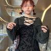 Xiao Ju Chuan Li / Dark Revival Skirt Wabi-Sabi Chinese-Style Vintage Floral Flocked Mesh