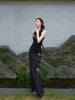 Indigo Ink Wash Inkstone Skirt Purple Iris Ink-Dyed New Chinese Style National Wind Qipao Dress Top and Set