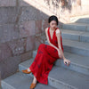 Scarlet Cheongsam with Vermilion Eastern Beauty New Chinese Classical Retro Waist-Tie Slim Dress