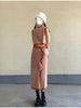 Orange Velvet Set Rope Tie High Neck Vest Irregular Floral Slit Deconstructed Long Dress