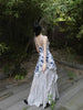 Blue Creek Flower Snow Skirt Small Fresh Floral Lace Spliced Chinese Style Halter Irregular Dress