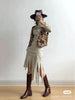 Flutter Dress Irregular Cut Deconstructed Vintage Cotton Frayed Stripe Beige Patchwork Skirt