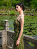 Qing Luo Ying Qun Yu Vintage Floral Mini Fresh Green Slip Midi Dress