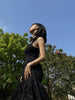 Embossed Black Long Dress New Chinese Style Pressed Flower Textured Irregular Heavy Work Spliced