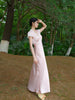 Powder Amber Pearl Bead Skirt Satin Smooth Polka Dot Exquisite Chinese Style Fitted Lace Dress