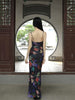 Courtyard Lily Skirt Ink-Color Exquisite Retro Flower Chinese Style Waist-Cinching Elegant Dress