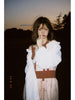 Brick Dirty Dyed Midi Skirt Flower Rain Dew Linen Texture Pleated Layered Waist Cinch Square Shoulder Waistband Dress