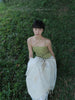 Xiao Ju Chuan Li / Leaf Root Print Cami Asymmetric Top in Spring Green with Embossed Texture and Relief Pattern