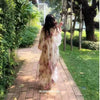 Plus Size Women's Summer French-Style Patchwork Floral Chiffon Long-Sleeve Dress Fits 331 lb