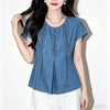 Plus Size Women's Summer New-Style Denim Short-Sleeve Shirt Fits 99-331 lb