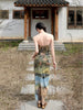 Qingyun Liuquan Skirt Natural Flavour New Chinese Style Retro Oil Painting Off-shoulder Mesh Bust Long Dress