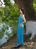 Qingyi Overlapping Wave Skirt Classic Sapphire Blue New Chinese Style Resort Island Retro Slim Fit Dress