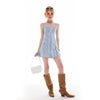 Distressed Denim Slip Dress with Waist Tie Slim Fit Mini Sweet & Spicy Design