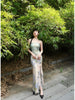 Green Bamboo Rhyme Grace Skirt Classical Blue Vine New Chinese Style Elegant Slit Irregular Strapless Long Dress