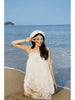 Hua Sha White Dress Irregular Layered Cotton Linen Drawstring Heavy Work Straps Half Skirt Halter Two-Way Wear