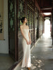 Moon White Chiffon Dress Lace Spliced Gentle and Cool Light Beige New Chinese Style Strapless Maxi