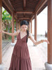 Red Clay Tiered Ruffle Retro Chinese-style Brown Cozy Tie-front Slip Dress Loose Cami