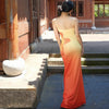 Sunset Dirty Orange Skirt Hanxia Beach Flower Gradient Mermaid Vacation Strap Dress