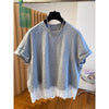Plus Size Women's Summer New-Style Casual Lace Patchwork Short-Sleeve Relaxed Fit T-Shirt Fits 331 lb