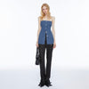Women's Vintage Blue Denim Tube Top Tank with Waist Tie Sleeveless Slim-Fit Camisole Vest