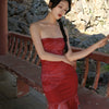 Red Silk Dragon Pattern Skirt Crimson New Chinese Classical Elegant Retro Strapless Waist-hugging Dress