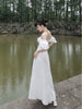Bright White Lace Dress Elegant Palace Style Puffed Sleeves New Chinese Original Square Neck Long