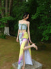 Heat Wave Patterned Skirt Forest-Style Beach Vacation Halter Neck Slit Maxi Dress Retro Lazy Outfit