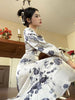 Watercolor Dress Classical Ink Splatter Tie-Dye Slit Design Retro Print Two-Piece Set Summer