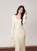 Waist Floral Fish Tail Knitted Hand-Painted Print Elegant Versatile Soft Inner Dress Gown