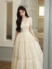 Beauty Law Heavy-duty Lace Patchwork Handmade Flower Waist-cinching Holiday Multi-tier Ruffle Date Dress