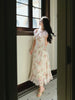 Delicate and charming little woman gentle demeanor wearing a versatile two-way style dress
