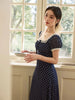 Holiday Polka Dot Palace Elastic Mesh Dress with Waist-Cinching Elegant Design for a Sophisticated Long Gown
